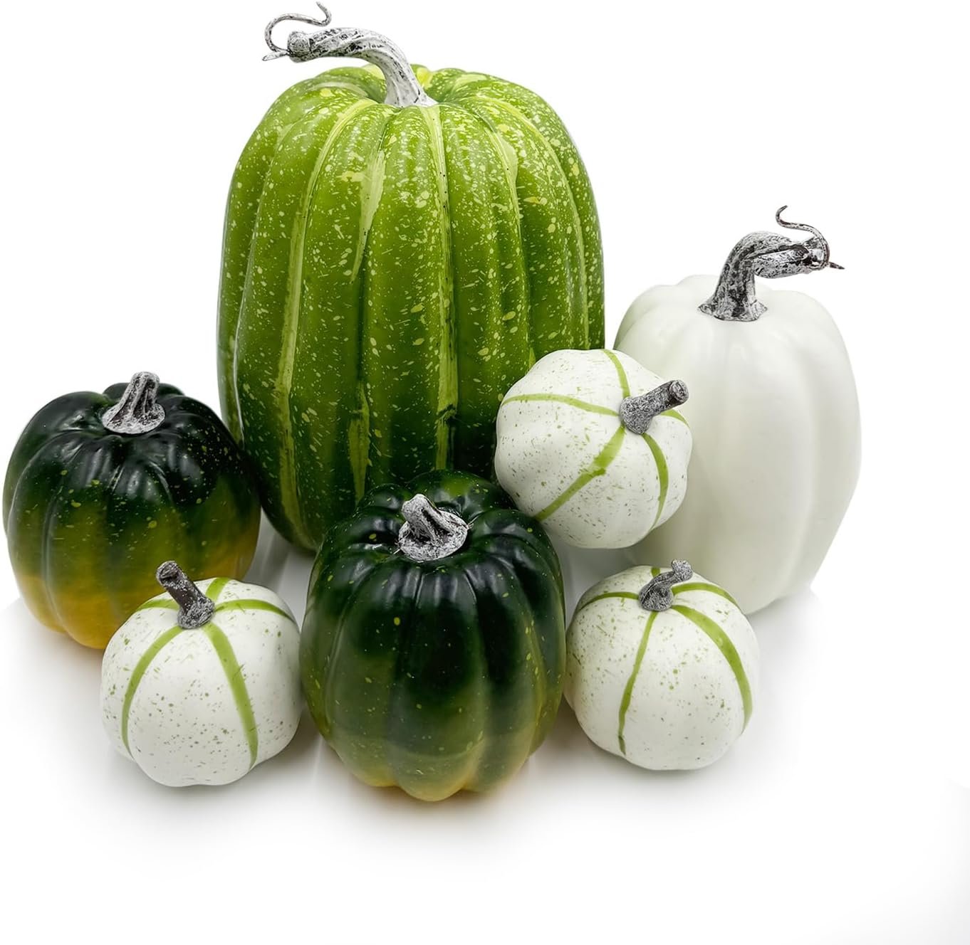7 Piezas de Calabazas Artificiales Cian y Blancas, Calabazas de Espuma para otoño, Temporada de otoño, Halloween, día Festivo, Festival, Decoraciones de Mesa (Cian y Blanco)